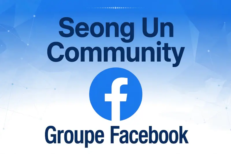 Logo Facebook bleu, texte Seong Un Community en grand, mention Groupe Facebook en bas