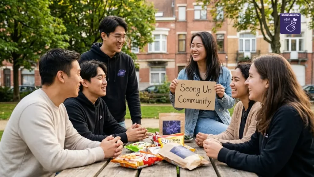 Groupe de passionnés de culture coréenne échangeant avec le mot Seong Un Community